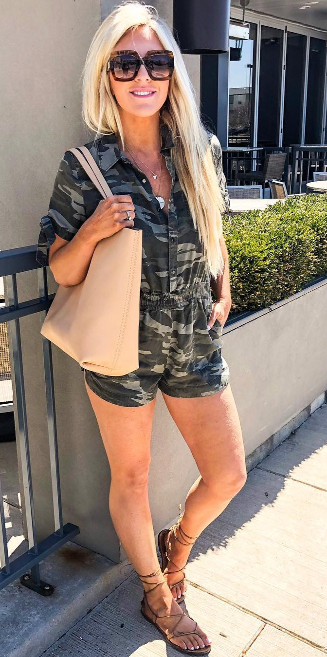 50+ Cozy Outfit Ideas You Need - #Beautiful, #Pretty, #Photo, #Loveit, #Perfect The cutest little camo romper ON SALE now for less than $45.00 (wearing a size small for reference) Also... if yahavengrabbed these lace up sandals yet... you need to!!!! They go with everything as the price point is too!!! Shop my exact look by downloading the FREE  App and then , everyday_abby, on the app:  