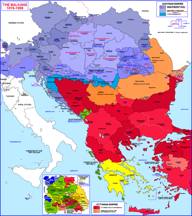 The Balkans, European part of Ottoman Empire and Austria, 1815-1859.