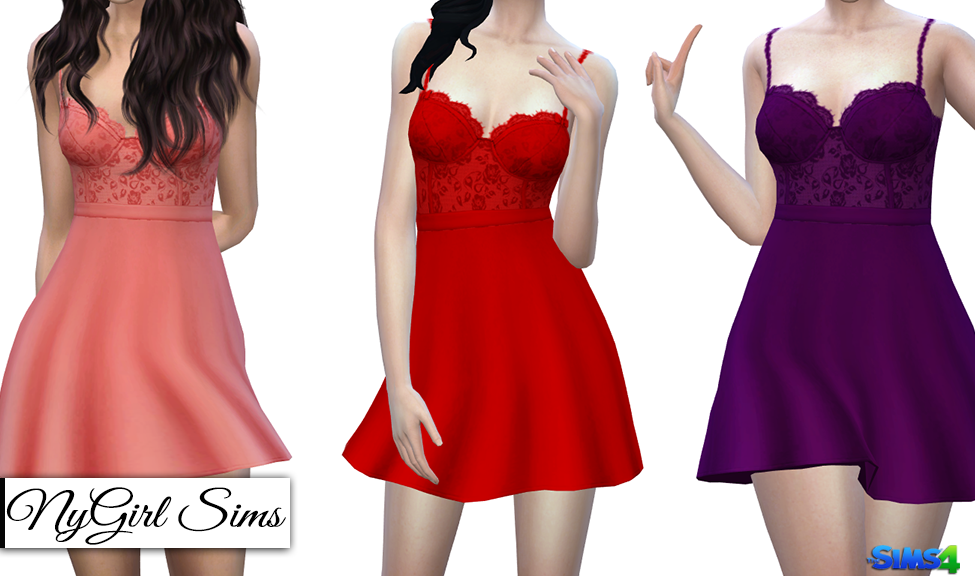 Cc For The Sims 4 — Nygirlsims Lace Corset Flare Dress Solids And
