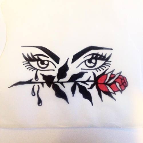 #sketch #tattoo #eyes #black #red #rose