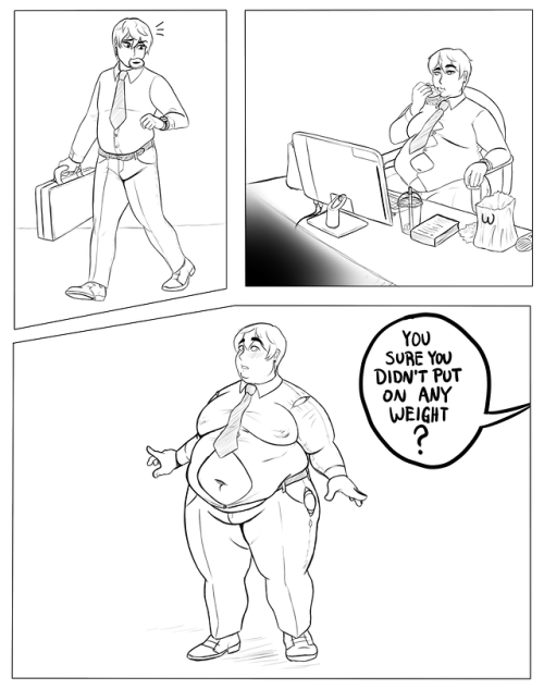 A sketch commission of Sera Yuuya getting fat at an office job. 