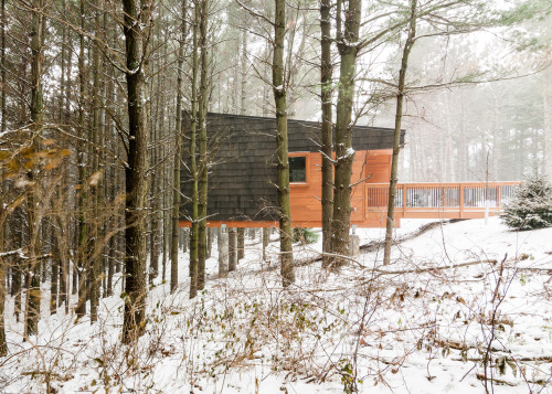 stilrenstudio:Cedar-clad cabins on a forested hill in...