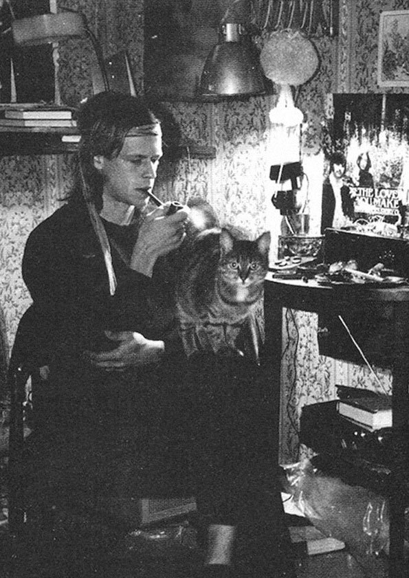 Boris Grebenschikov (Russian rock musician) in his room in a communal apartment in Leningrad (1985)