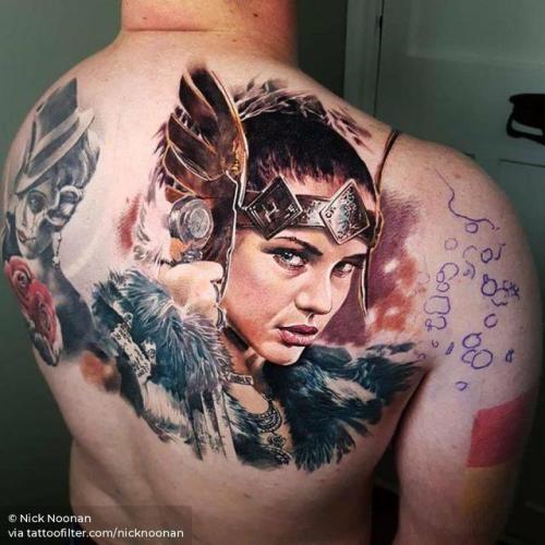By Nick Noonan, done at Left Hand Path Tattoos, Christchurch.... nicknoonan;big;women;facebook;realistic;upper back;twitter;portrait;mythology;valkyrie;norse mythology;other