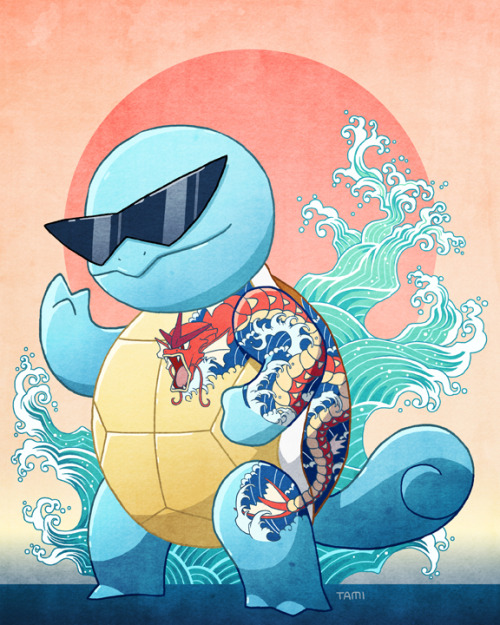 tamiart:Here’s a nod to the Squirtle Squad, Yakuza style!In...