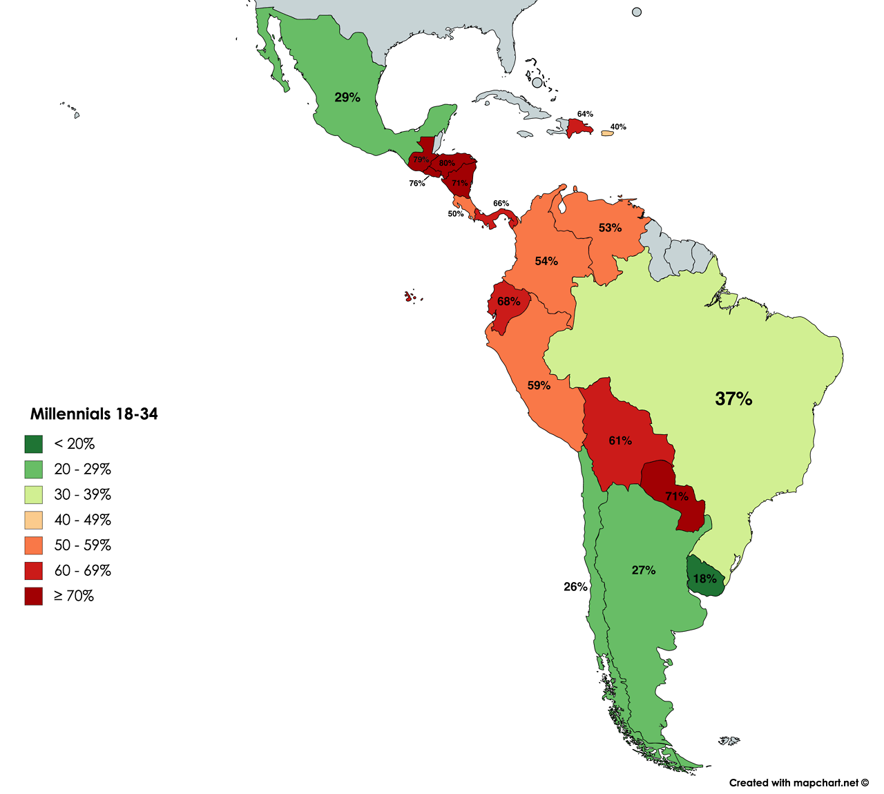 Percentage of Millennials in Latin America Who Say... - Maps on the Web