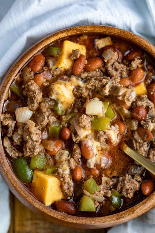 foodffs:Philly Cheesesteak Chili made with butter seared...