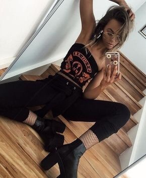 punk outfit punk fashion punk teen scene teen band tees leather jacket ripped jeans converse phone cases jean jacket plaid shirts bracelets piercing acdc shirt makeup punk makeup dark lips choker band bracelets band outfits band teen