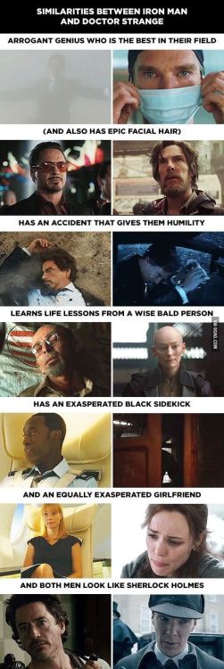 all-funny-memes:Similarities Between Iron man and Dr Strange