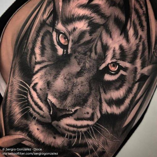 By Sergio González · Doce, done in Mislata.... animal;big;black and grey;facebook;feline;portrait;sergiogonzalez;shoulder;tiger;twitter