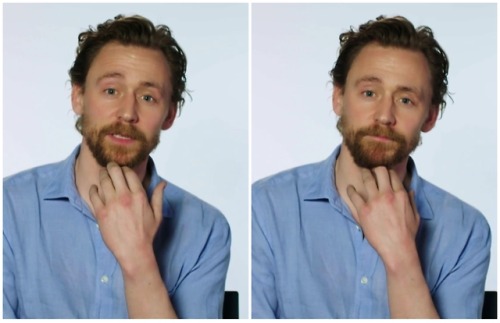 lolawashere:Tom Hiddleston, blue shirt, ginger beard,...