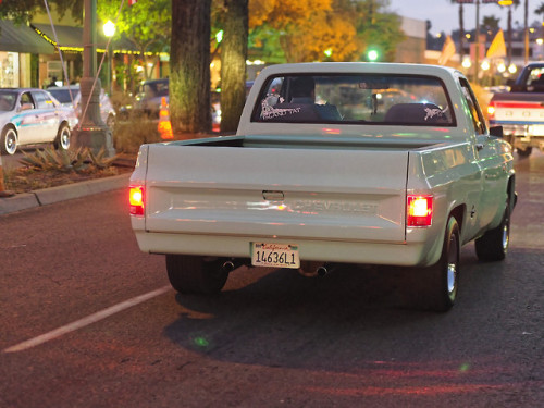 Pickup trucks at night