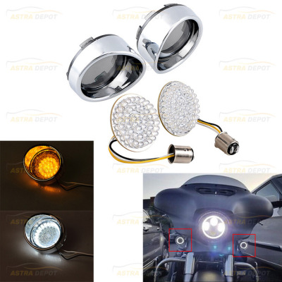 Pair Black Visor-Style Turn Signal Bezels With Smoke Lens for Harley Davidson