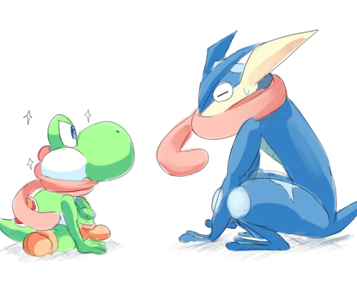 fu-setsu:Yoshi thinks that Greninja is cool.長い舌つながり。