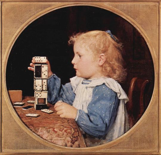 Das Mädchen mit den Dominosteinen, Tondo, Albert Anker