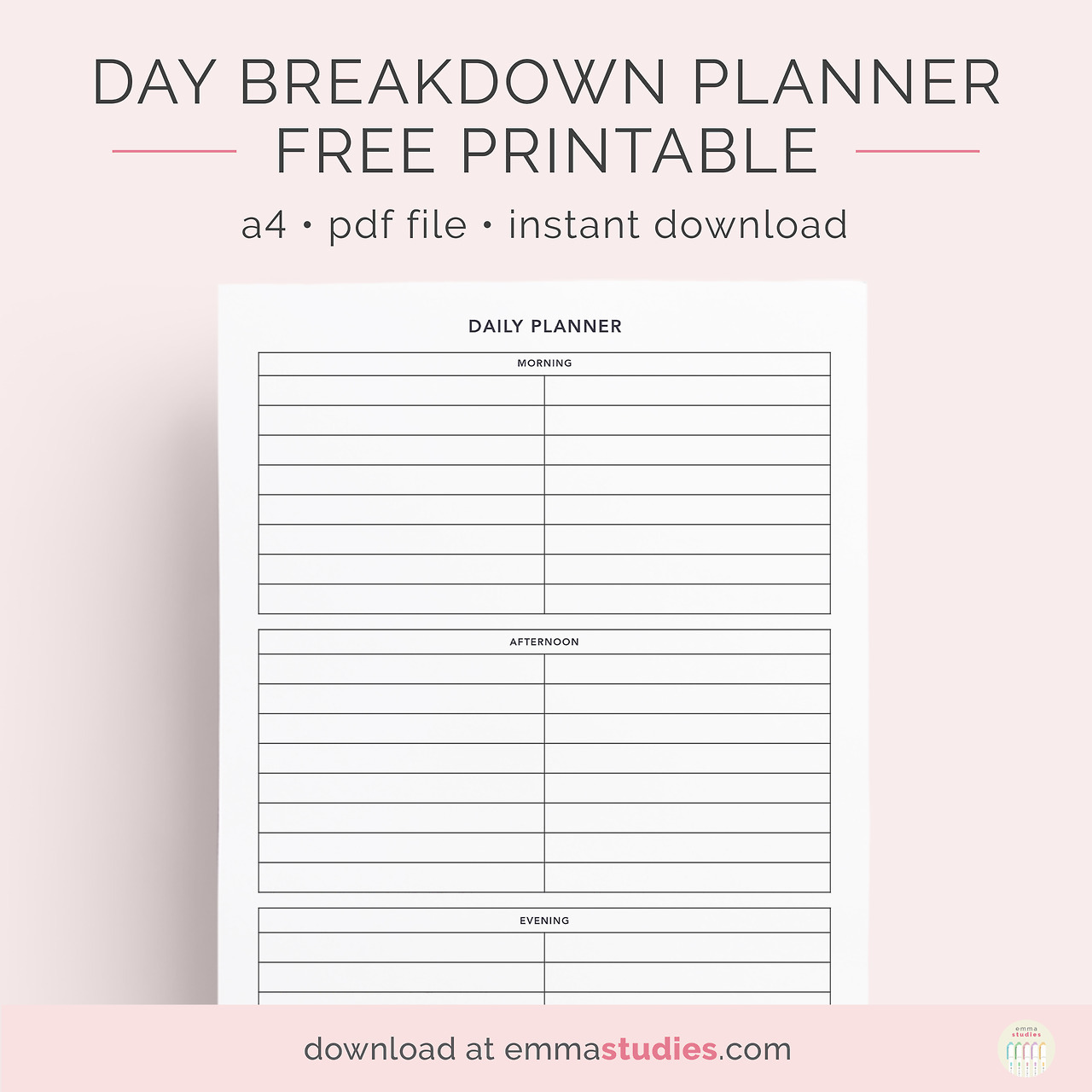 emmas studyblr Working day Breakdown Planner Totally free Printable Listed here graphic relating to Tumblr Planner named emmas studyblr Working day Breakdown Planner Cost-free Printable Listed here
