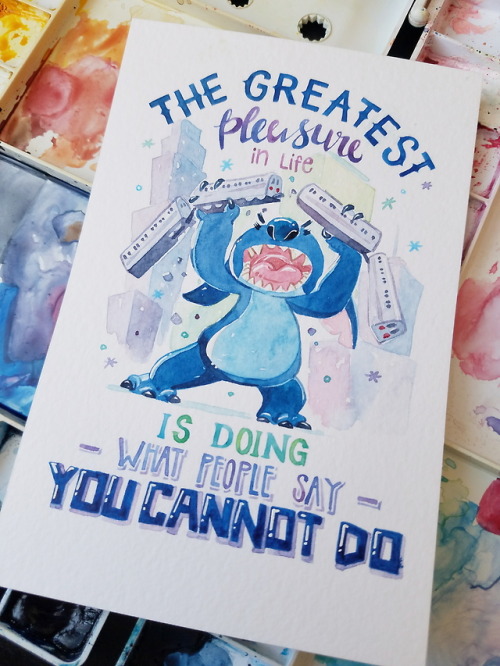 my artwork penelopeloveprints stitch quote motivation lilo and stitch 626 watercolour art watercolor hand lettering typography