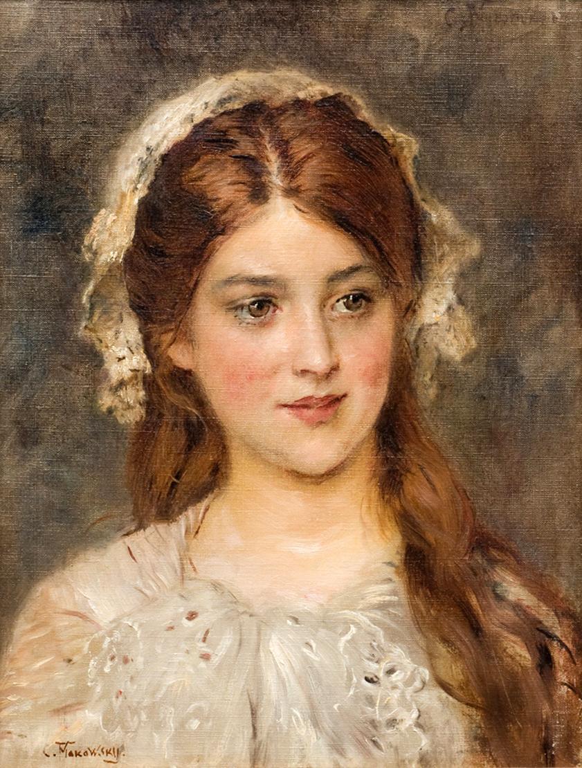 Portrait of a Young Girl - Konstantin Makovsky | Art and Salt