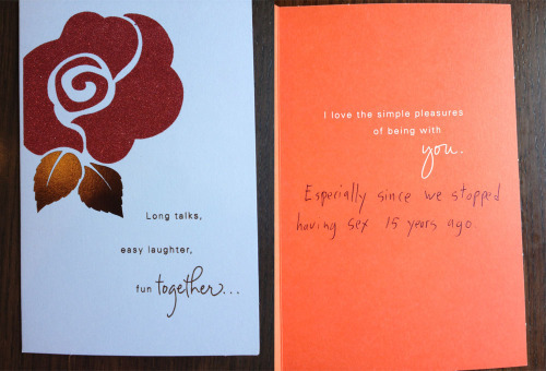 Photo 5 in the greeting card project. This one is from Chicago. (Long story short: in an attempt to insert absurdity into strangers lives, I go to pharmacies around the country and buy a bunch of greeting cards. I take them home and sign all of them, and bring them back and reinsert them on the shelves. NOTE: This card was in the