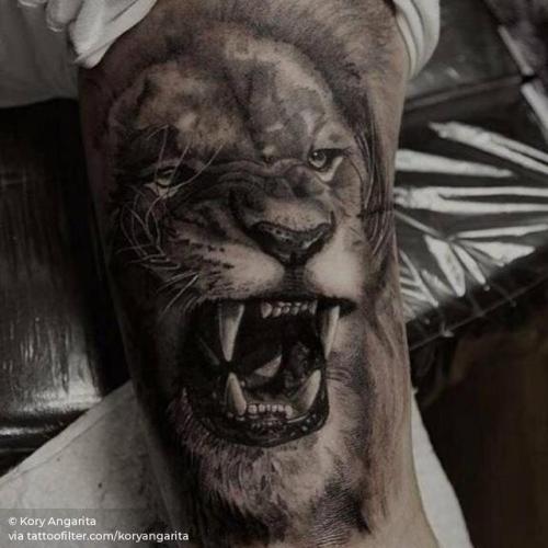 By Kory Angarita, done at Kory Angarita Tattoo Shop, Bogotá.... black and grey;zodiac;feline;koryangarita;lion;big;animal;facebook;leo;astrology;twitter;portrait;upper arm