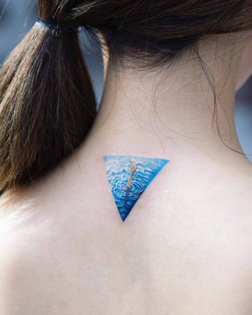 By Zihee, done in Seoul. http://ttoo.co/p/120414 geometric shape;small;triangle;contemporary;tiny;water;swimmer;ifttt;little;zihee;nature;upper back;profession;sport;illustrative
