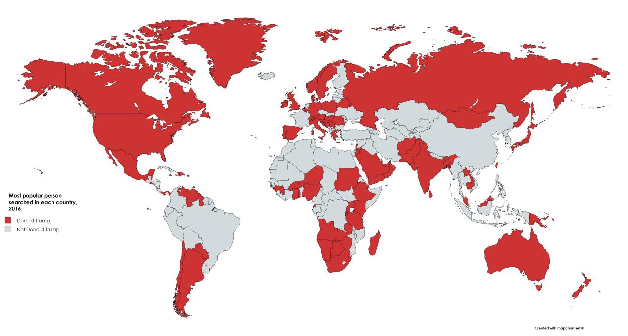 Most popular person searched in each country,... - Maps on the Web