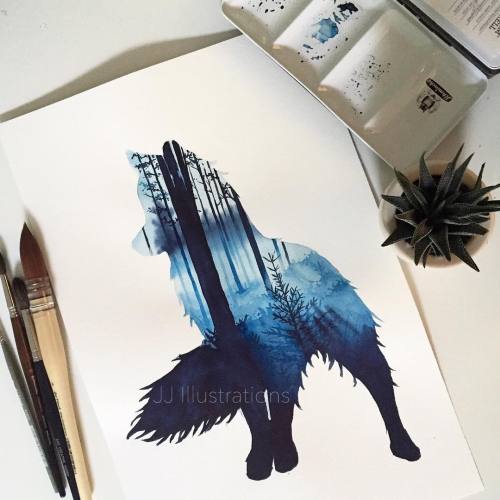 wnq-writers:Surreal Illustrations Fill Wildlife Silhouettes by...