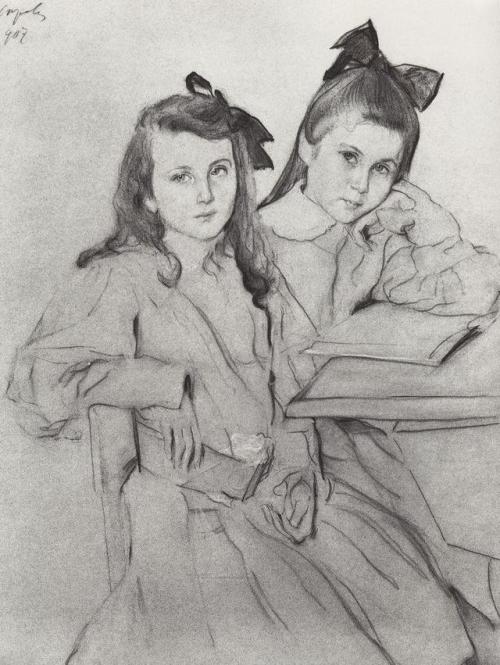 artist-serov:Girls N.A. Kasyanova and T. A. Kasyanova,...