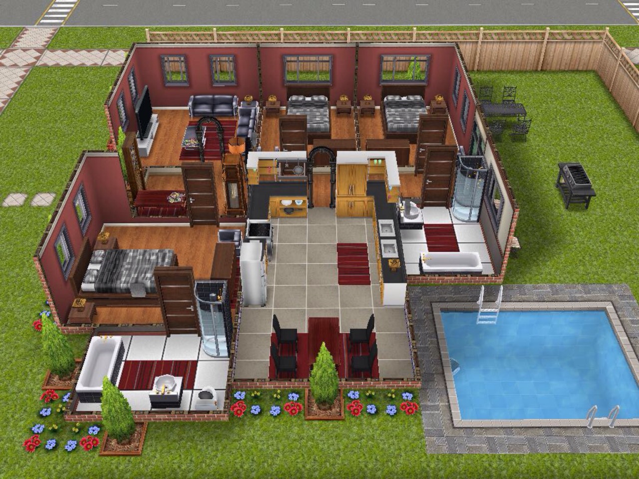 Sims Freeplay Original Designs — This is a requested one story house design. It...