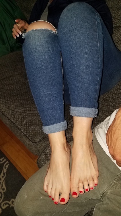 myprettywifesfeet:My pretty wifes beautiful feet in my lap...