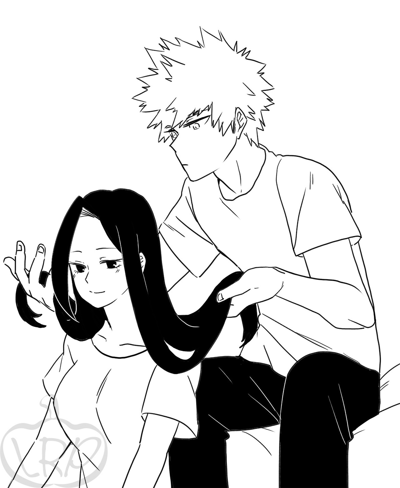 Bakugou is always playing with Momo’s hair. 