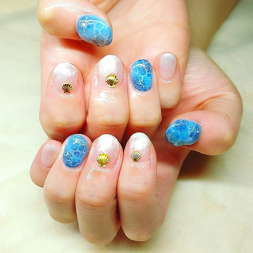 Im Nailsalon ドロップネイル 海 グラデーション ショート