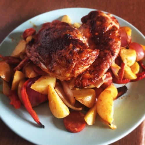 Made marinated Piri Piri chicken breast nestled on top of...