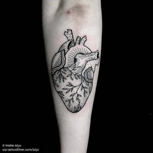 By Melle Alyx, done at MTL Tattoo Nord, Montreal.... anatomy;heart;line art;love;facebook;alyx;blackwork;forearm;twitter;medium size;anatomical heart