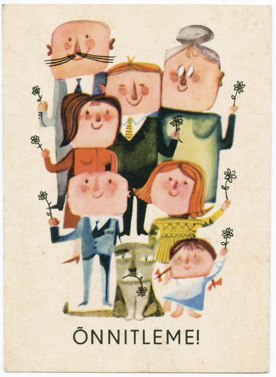 “Congratulations!” Postcard by E. Valter, Estonia 1960s