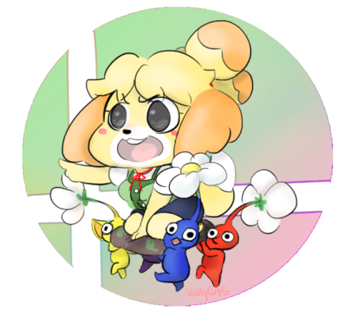 pinkvallycuts:Isabelle and some Pikmin❤