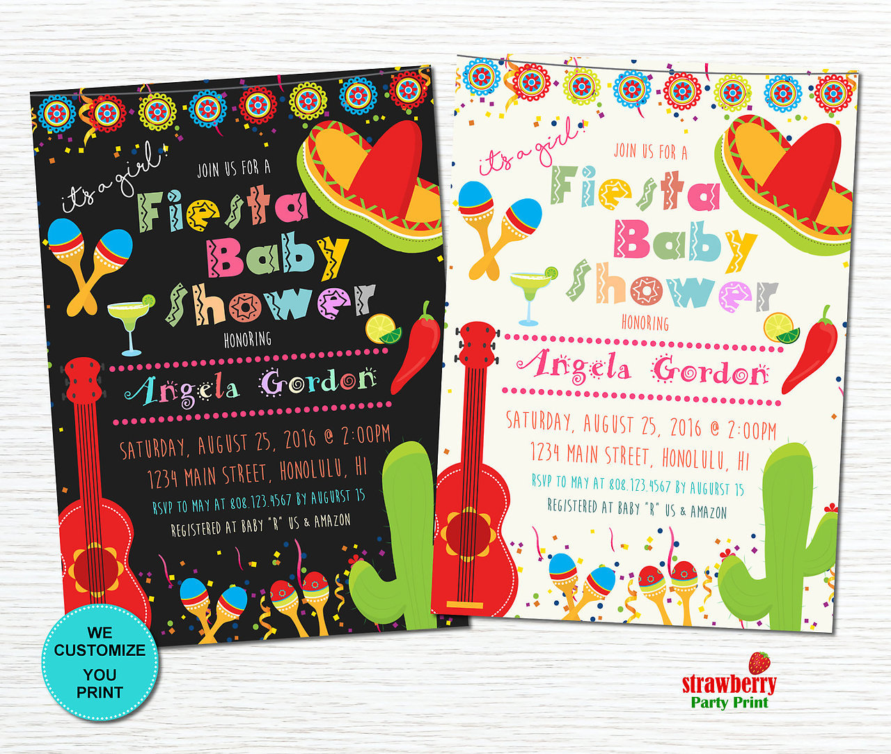 Strawberry Party Print Fiesta Baby Shower Invitations Mexican Baby