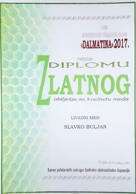 JOŠ JEDNA ZLATNA DIPLOMA ZA GLAMOČKI MED: Zlatna diploma  je četvrto priznanje za kvalitetu meda pčelaru Slavku Buljan