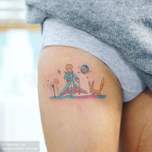 By Tattooist Dal, done in Seoul. http://ttoo.co/p/30975 film and book;the little prince;thigh;facebook;twitter;medium size;dal;illustrative