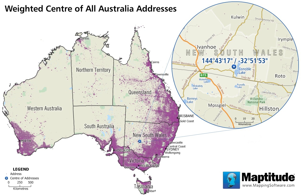 Maptitude The Human Center Of Australia Maps On The Web 2296