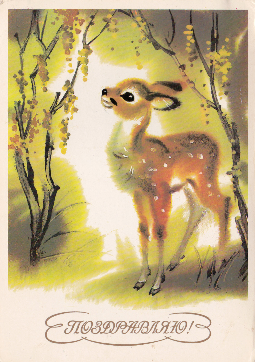 Baby Deer Birthday Postcard / Vintage Russian Postcard (1986) / artist Kanevsky by SovietPostcards (3.50 USD) http://ift.tt/1Q2Ulon