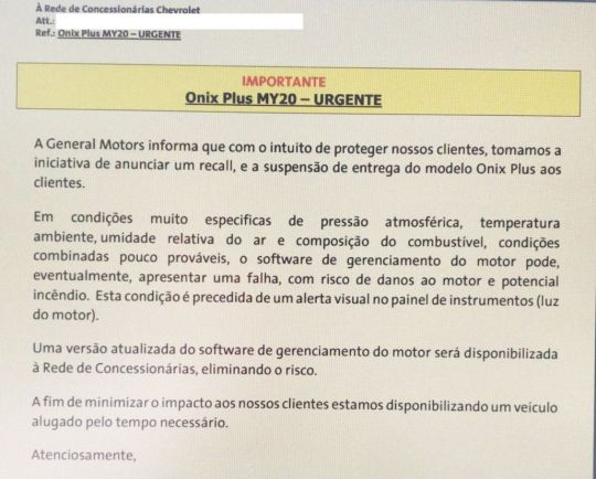 comunicado gm suspensao entregas chevrolet onix plus