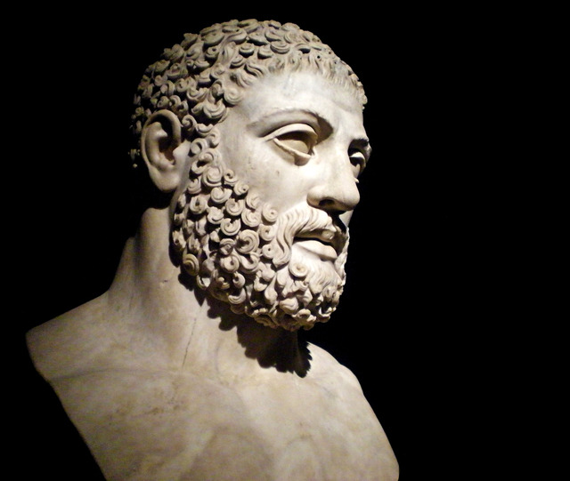QUEST FOR BEAUTY - Head from statue of Hercules. Roman 117-188 CE....
