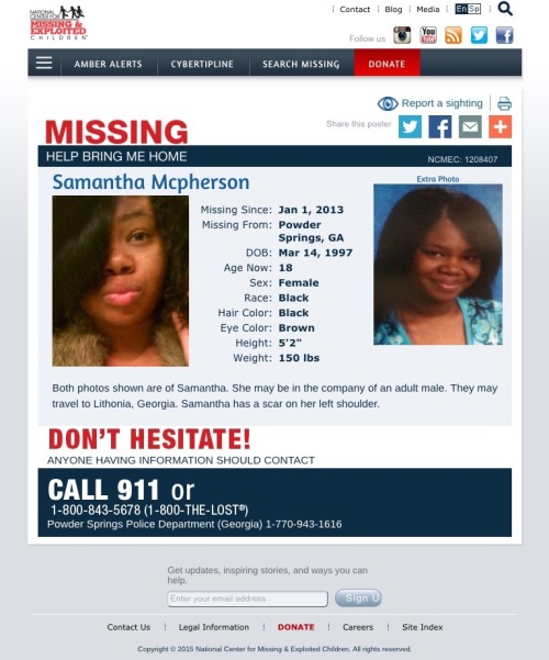 celestialmads:‼️ ‼️MISSING CHILD: SAMANTHA MCPHERSON‼️‼️I saw...