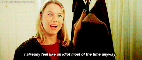 Renee Zellweger as Bridget Jones moving image quoting 'I already feel like an idiot most of the time anyway'