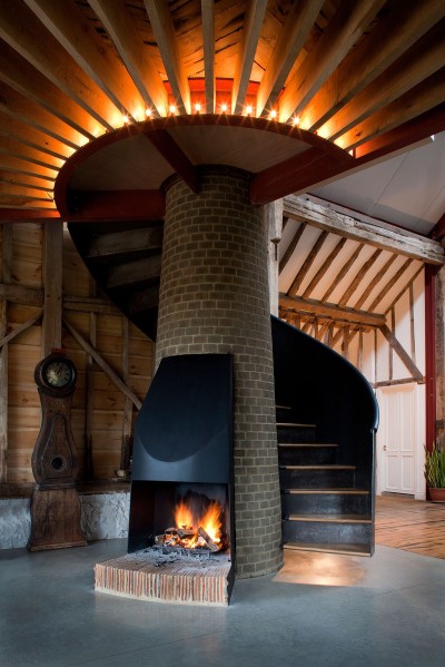 Central Fireplace in a Renovated 18th Century Barn [1200x1798]