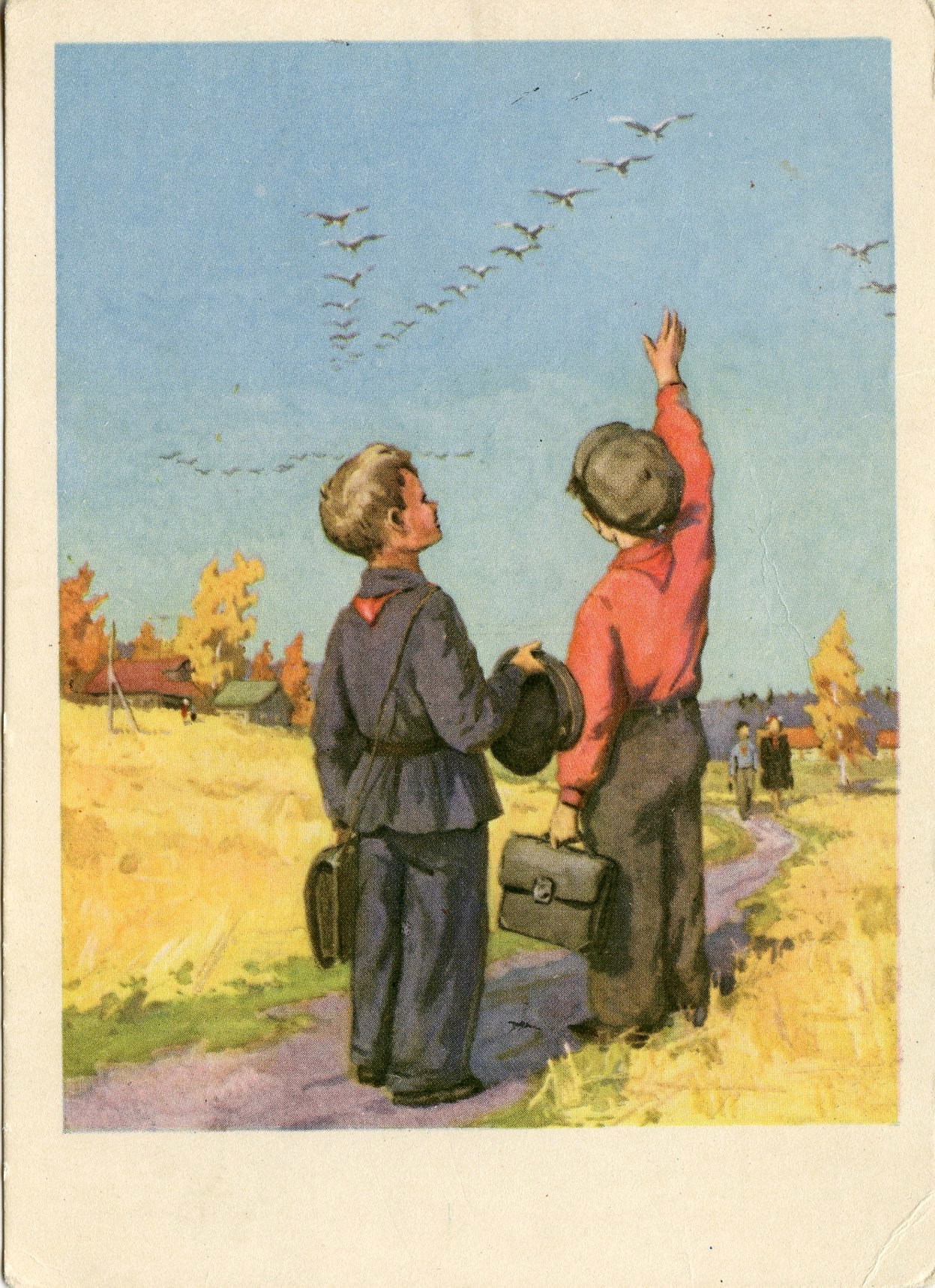 “Cranes” by S. Kupriyanov, Soviet postcard from 1956