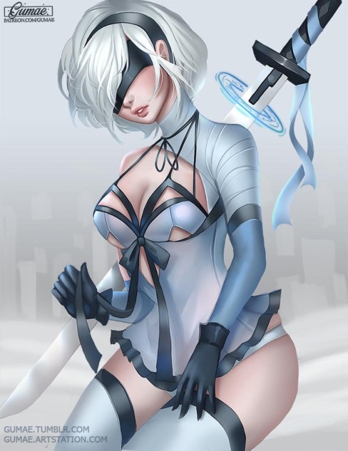 gumae:My take on 2B with the DLC clothes and also a Patron...