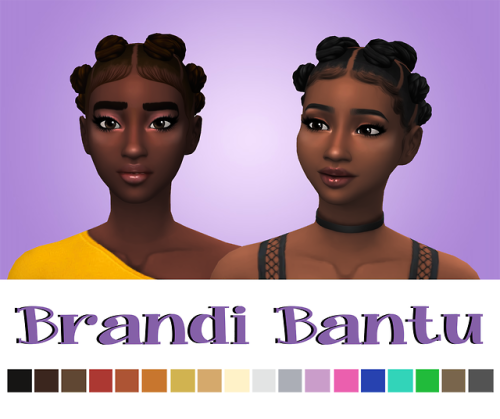 Brandi Bantu
Hey Y’all, I wanted to make some maxis match Bantu Knots. I looked around and saw that there was only a few but they were Alpha, so I decided to make my own. I hope you all like it. Shoutout to the ones who tested this hair out for me!!...