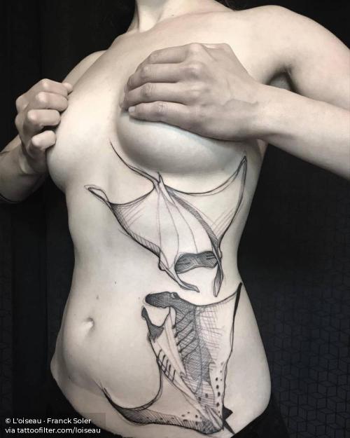 By L'oiseau · Franck Soler, done at Faubourg Tattoo Club,... animal;big;facebook;fish;loiseau;manta ray;nature;ocean;side;sketch work;twitter